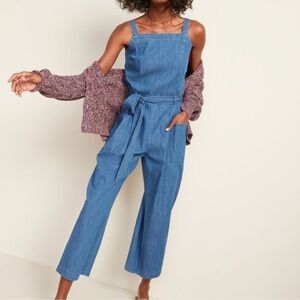 Old Navy Sleeveless Tie-Belt Utility Jean Jumpsuit Size Large Missing Belt